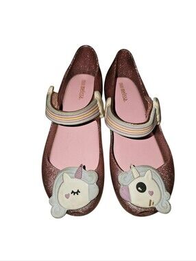 Mini Melissa Rose Glitter Unicorn Mary Jane Shoes with Pastel Straps